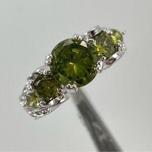 Beautiful Statement 5 Stone Round Cut Olive Green Diamond CZ Silver Plated Ring